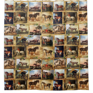 HORSES FINE ART PAINTINGS PARCHMENT,HORSE SHOES SHOWER CURTAIN