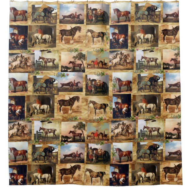HORSES FINE ART PAINTINGS PARCHMENT,HORSE SHOES SHOWER CURTAIN (Front)