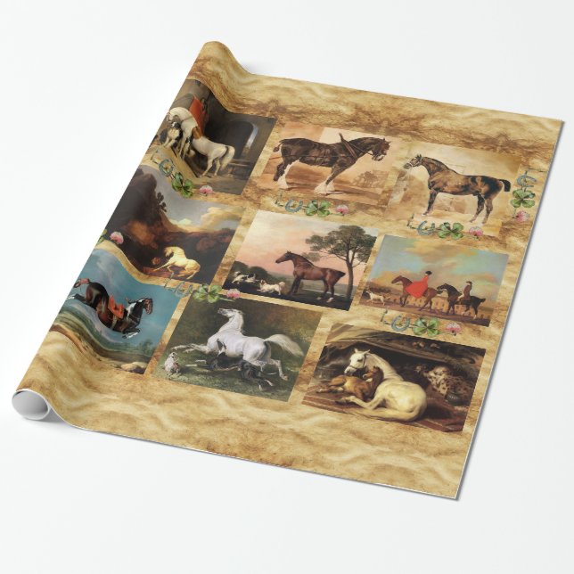 HORSES FINE ART PAINTINGS PARCHMENT,HORSE SHOES WRAPPING PAPER (Unrolled)
