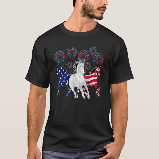 Horses Fireworks 4th Of July Us Independence Day T-Shirt (Front)