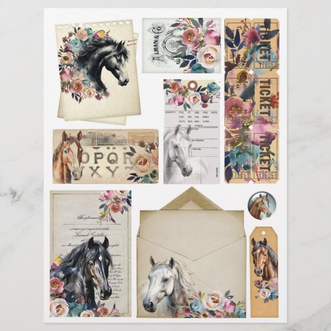Horses & Florals Ephemera for Junk Journals (Front)