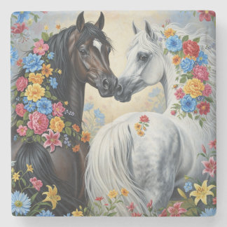 Horses framed in flowers Coaster