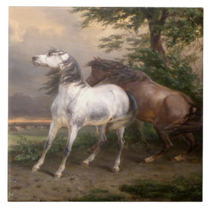 Horses Frightened by the Storm (by Carle Vernet) Tile