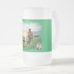Horses Frosted Glass Beer Mug