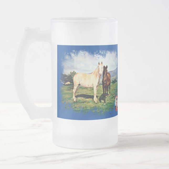 Horses Frosted Glass Beer Mug (Left)
