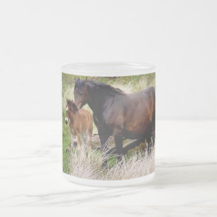 HORSES FROSTED GLASS COFFEE MUG