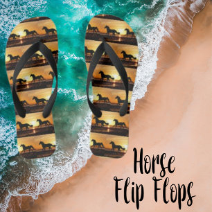 Horses Galloping in Summer Sunset Flip Flops