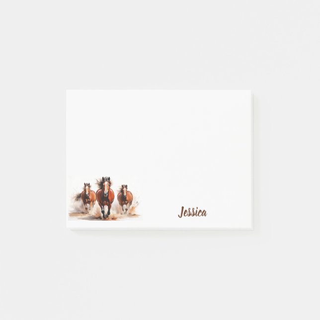Horses Galloping Personalised Name Post-it Notes (Front)