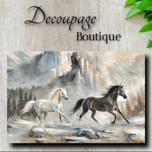 Horses Galloping Through Mountain Mist Decoupage Tissue Paper