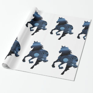 Horses Glossy Wrapping Paper, blue Horse Wrapping Paper