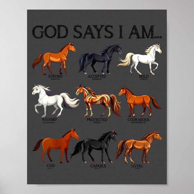 Horses God Says I Am Cute Christian Girl Teen Bibl Poster (Front)