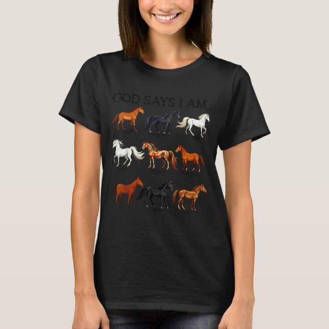 Horses God Says I Am Cute Christian Girl Teen Bibl T-Shirt (Front)