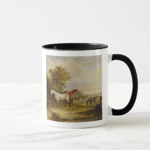 Horses Grazing: A Grey Stallion grazing with Mares Mug