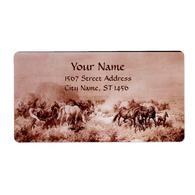 HORSES GRAZING ,brown sepia (Front)