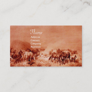 HORSES GRAZING ,brown sepia Business Card