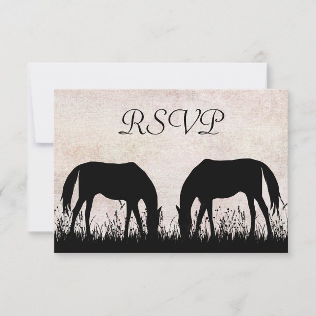 Horses Grazing Equestrian Wedding RSVP Card (Front)
