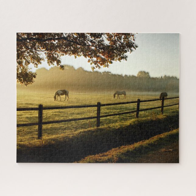 Horses Grazing in Sunrise Pasture Jigsaw Puzzle (Horizontal)