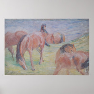 Horses Grazing Landscape Painting Poster