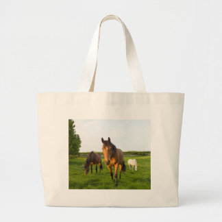 Horses Grazing Large Tote Bag
