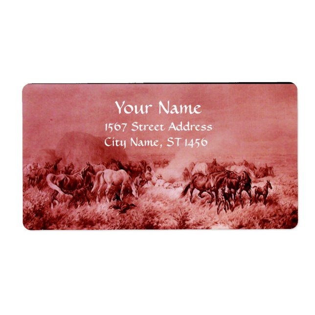 HORSES GRAZING ,red,fuchsia,pink (Front)