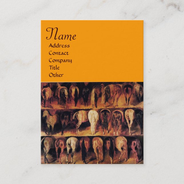 Horses' Hindquarters,brown orange yellow Business Card (Front)