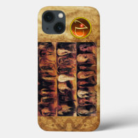 Horses' Hindquarters, Orange Agate Gem Monogram