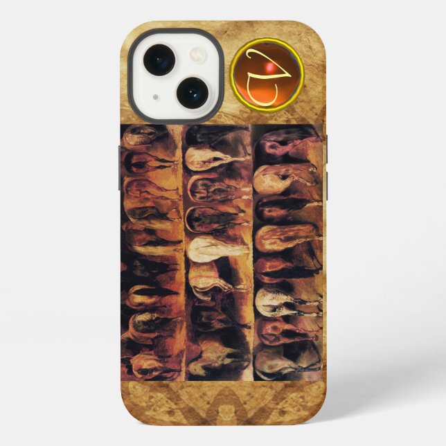 Horses' Hindquarters, Orange Agate Gem Monogram iPhone Case (Back)