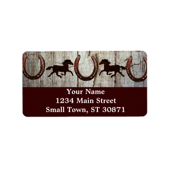 Horses Horseshoes Barn Wood Cowboy Address Labels (Front)