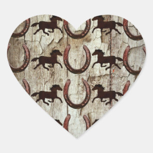 Horses Horseshoes on Barn Wood Cowboy Gifts Heart Sticker