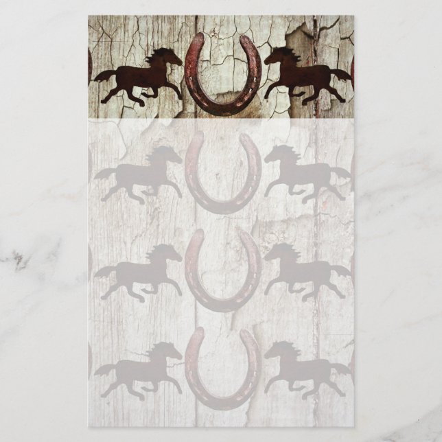 Horses Horseshoes on Barn Wood Cowboy Gifts Stationery (Front)