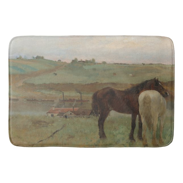 Horses in a Meadow, Oil Painting, Edgar Degas Bath Mat (Front)
