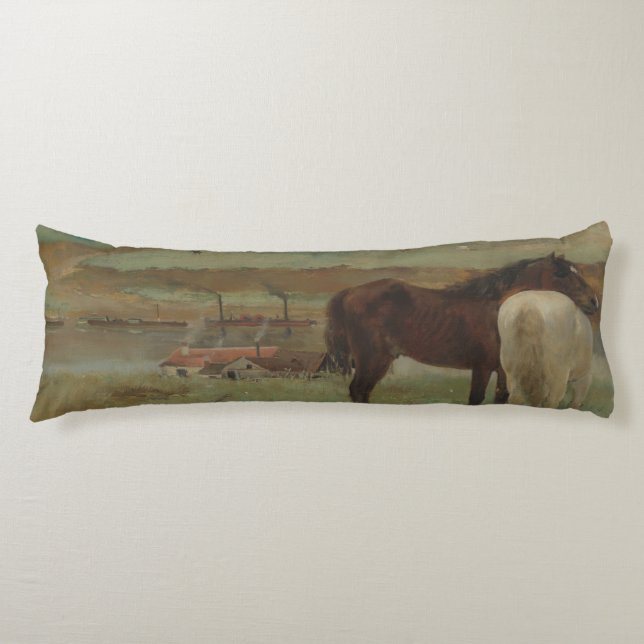 Horses in a Meadow, Oil Painting, Edgar Degas Body Cushion (Front)