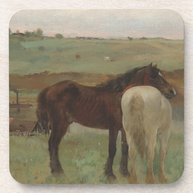 Horses in a Meadow, Oil Painting, Edgar Degas Coaster (Front)