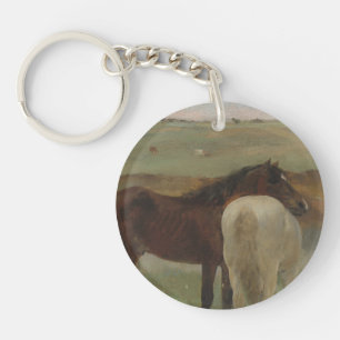 Horses in a Meadow, Oil Painting, Edgar Degas Key Ring