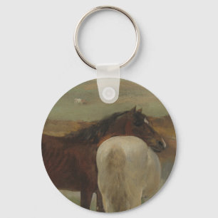 Horses in a Meadow, Oil Painting, Edgar Degas Key Ring