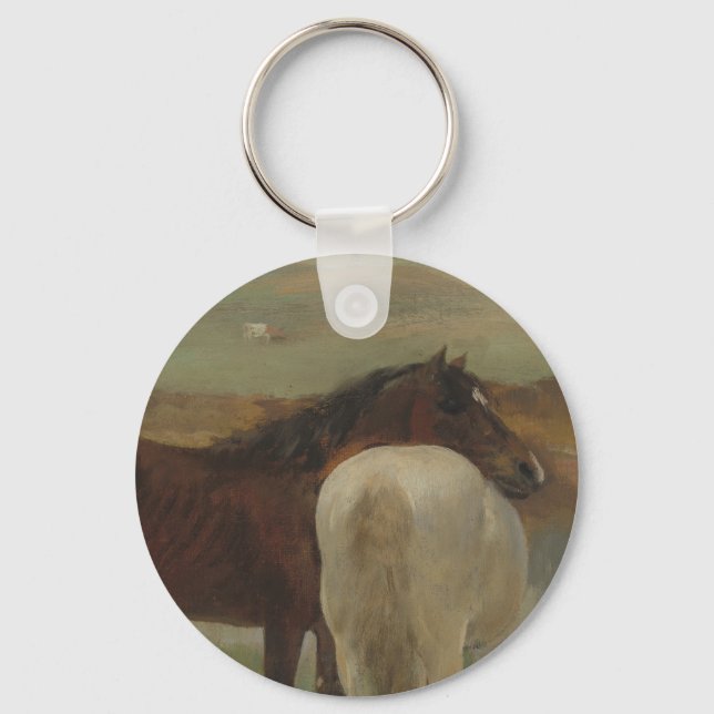 Horses in a Meadow, Oil Painting, Edgar Degas Key Ring (Front)