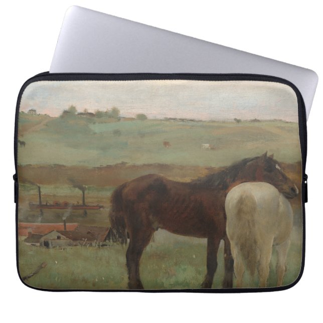 Horses in a Meadow, Oil Painting, Edgar Degas Laptop Sleeve (Front)