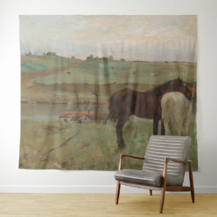 Horses in a Meadow, Oil Painting, Edgar Degas Tapestry