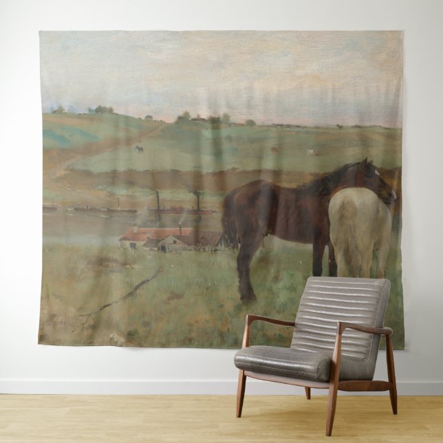 Horses in a Meadow, Oil Painting, Edgar Degas Tapestry (In Situ (Horizontal))
