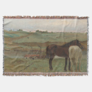 Horses in a Meadow, Oil Painting, Edgar Degas Throw Blanket