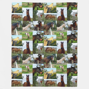 Horses In A Photo Collage, Large Fleece Blanket. Blanket