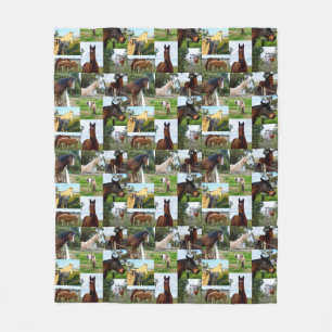 Horses In A Photo Collage, Medium Fleece Blanket. Blanket