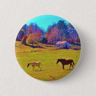 Horses in a Rainbow Coloured Field 6 Cm Round Badge