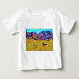Horses in a Rainbow Coloured Field Baby T-Shirt