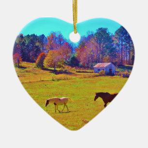 Horses in a Rainbow Coloured Field Ceramic Tree Decoration