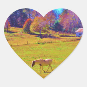 Horses in a Rainbow Coloured Field Heart Sticker