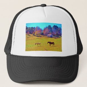 Horses in a Rainbow Coloured Field Trucker Hat