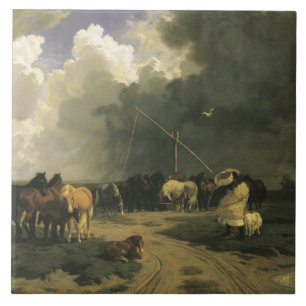 Horses in a Rainstorm (Equine) Tile