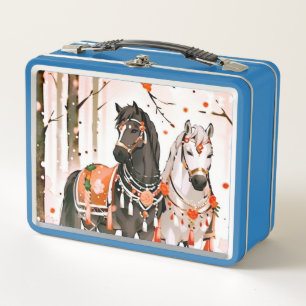 Horses in a Red Forest Metal Lunch Box