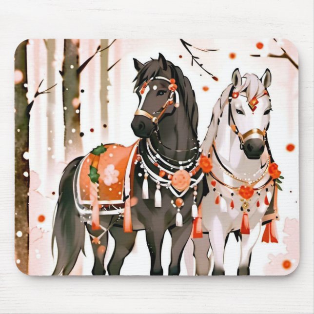 Horses in a Red Forest Mouse Mat (Front)